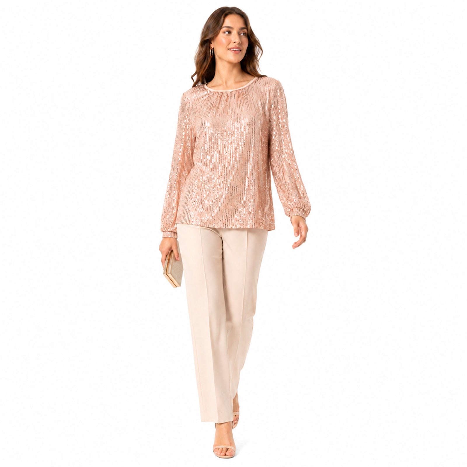 Women's Golden Sequin Embellished Full Sleeve Party Top