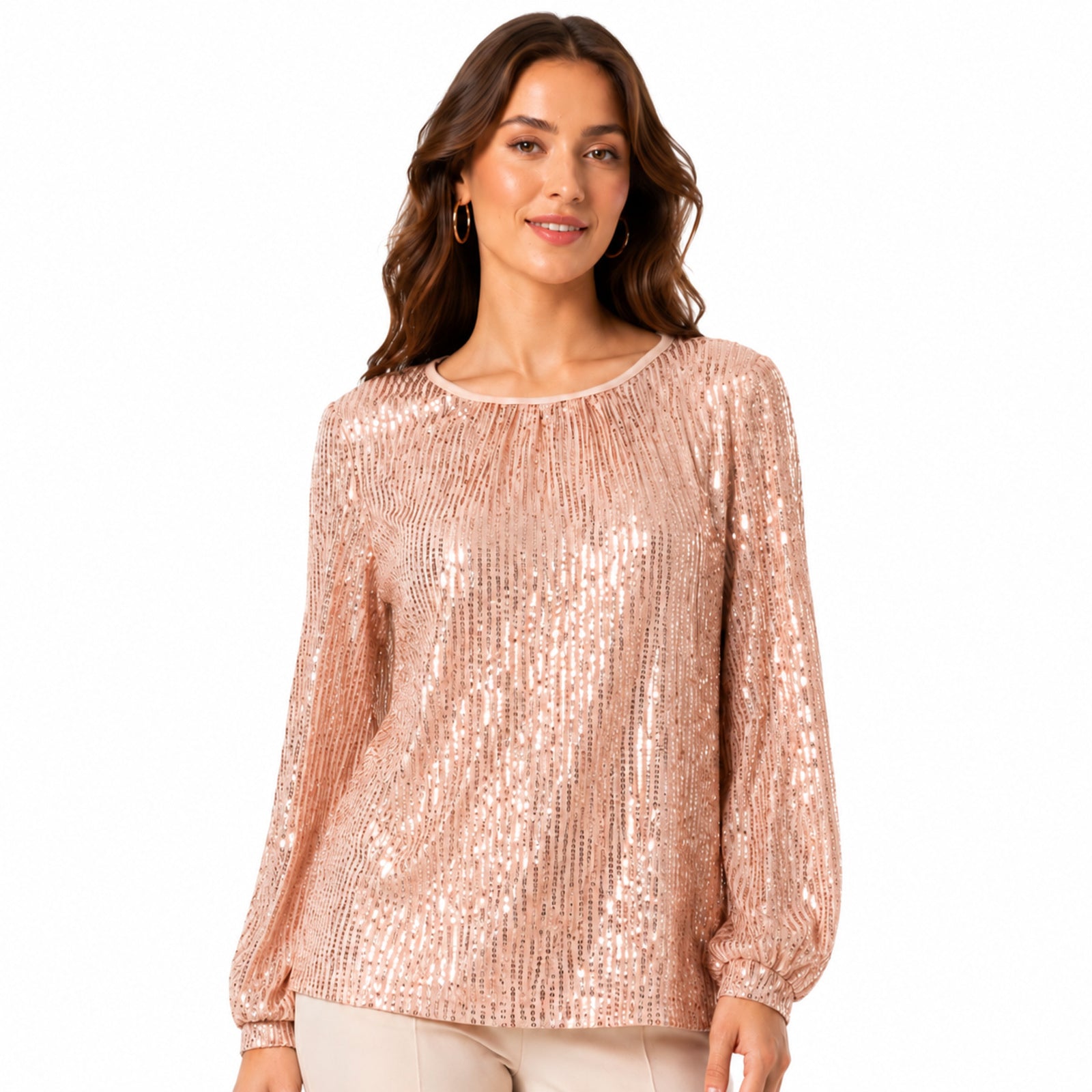 Women's Golden Sequin Embellished Full Sleeve Party Top