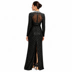 Women's Black Embellished High-Neck Sequin Maxi Dress | Elegant Evening Party Gown