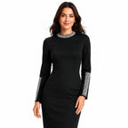 Women's Black Embellished High Neck Maxi Dress