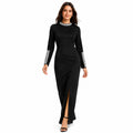 Women's Black Embellished High Neck Maxi Dress