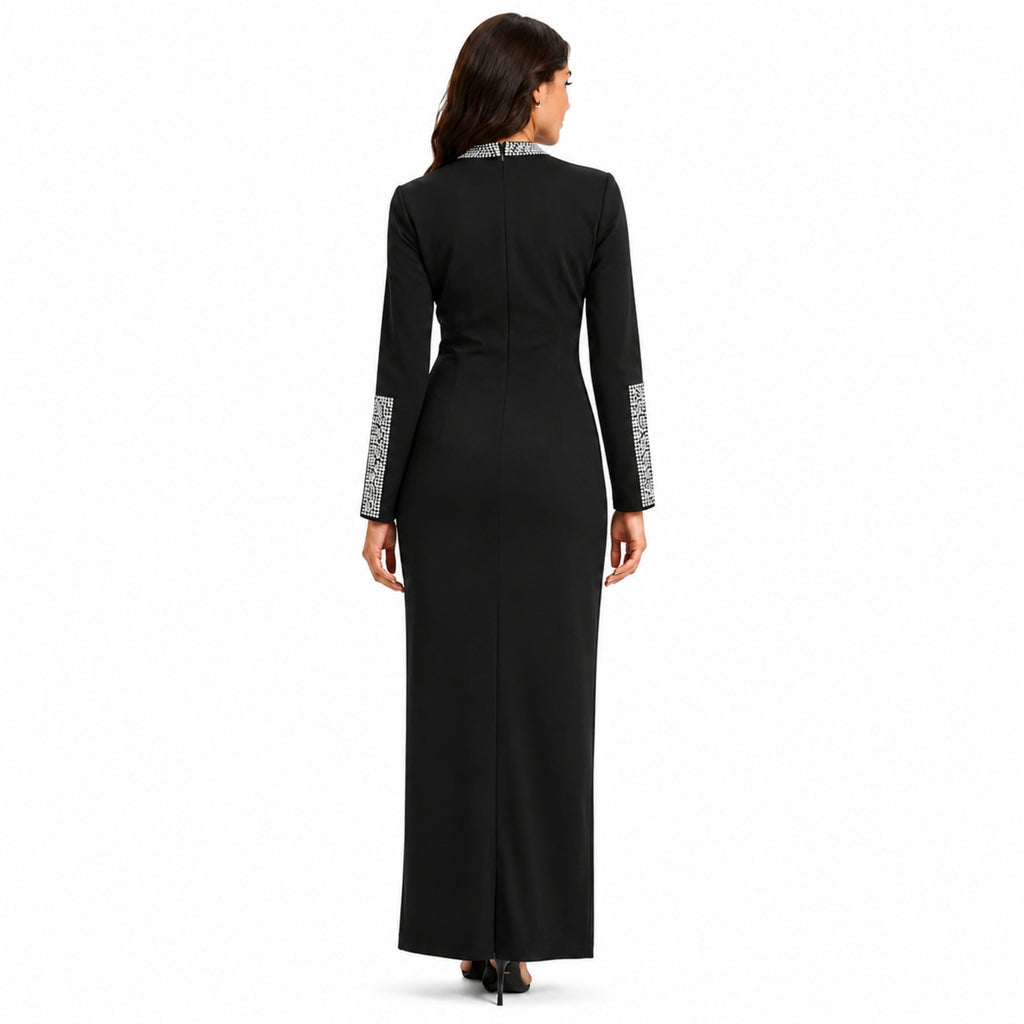 Women's Black Embellished High Neck Maxi Dress
