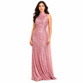 Women's Premium Sequin Embellished Evening Gown with High Neck & Cape Detail