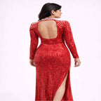 Red Glam High-Neck Sequin Evening Gown