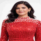 Red Glam High-Neck Sequin Evening Gown