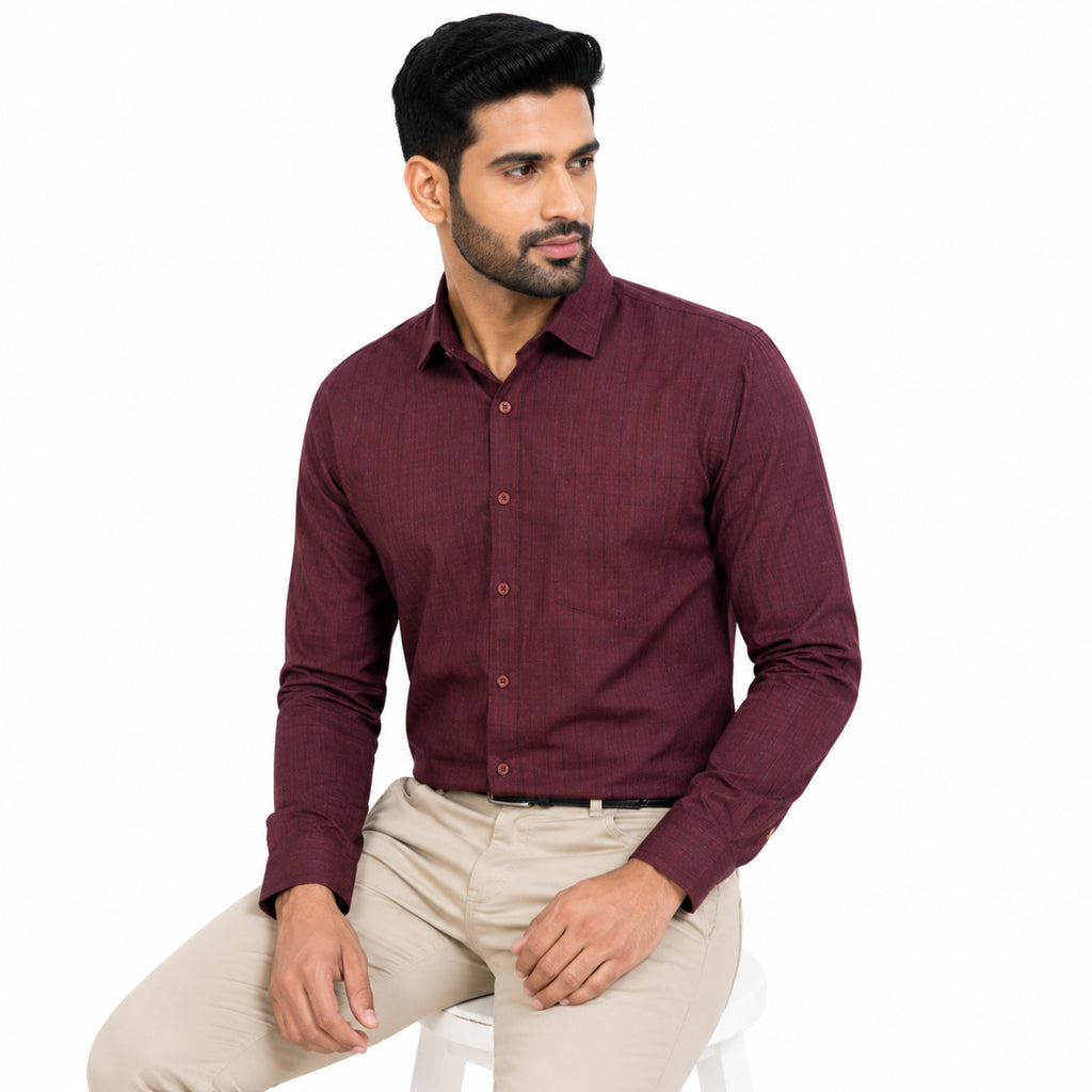Formal Maroon Micro-Dotted Shirts