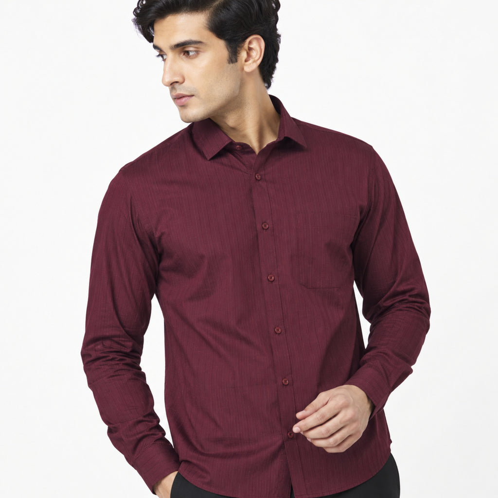Formal Maroon Micro-Dotted Shirts