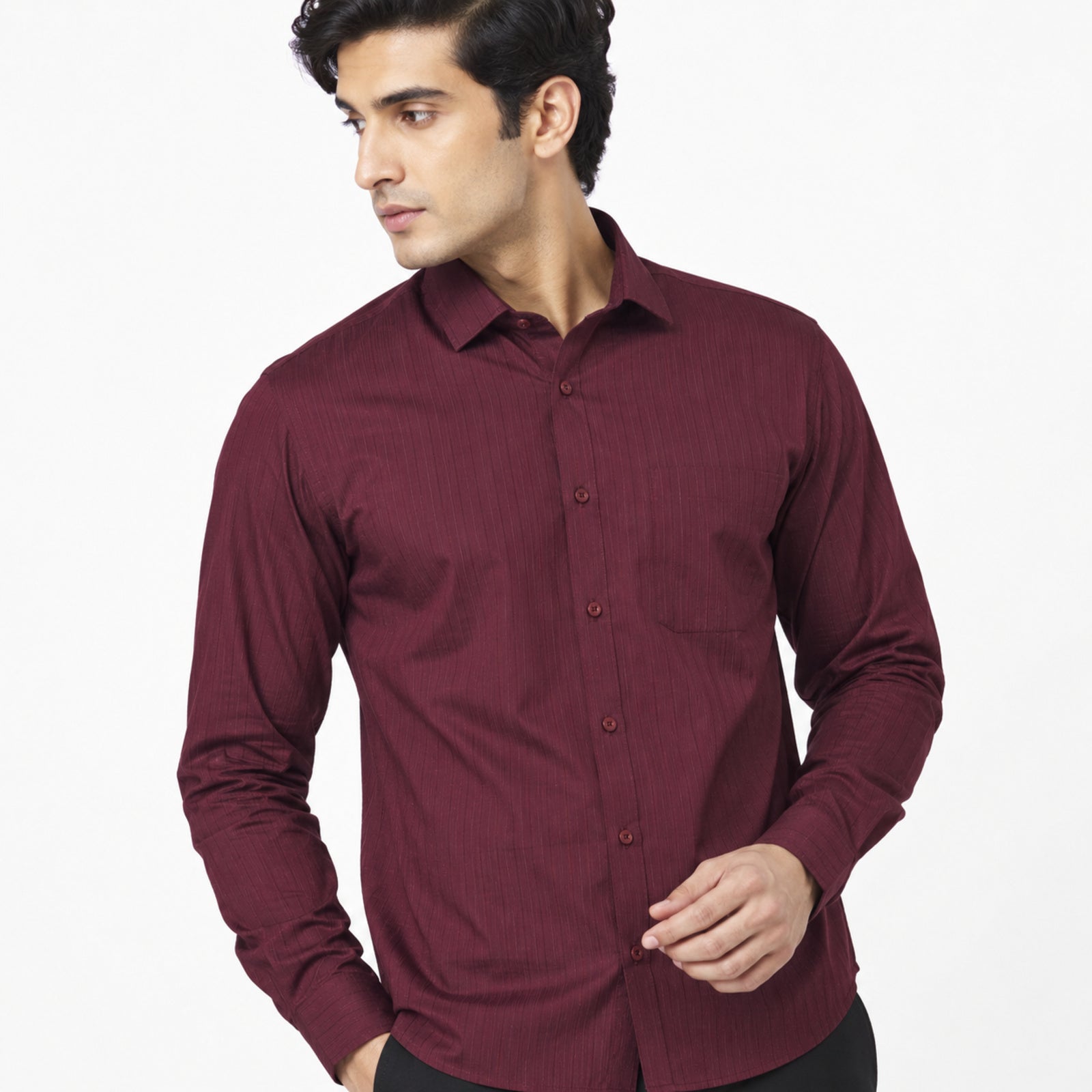 Formal Maroon Micro-Dotted Shirts