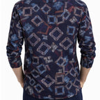 Men's Geometrical Navy Blue Full Sleeves Printed