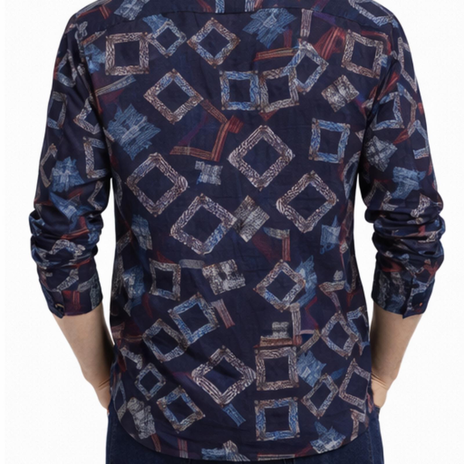 Men's Geometrical Navy Blue Full Sleeves Printed