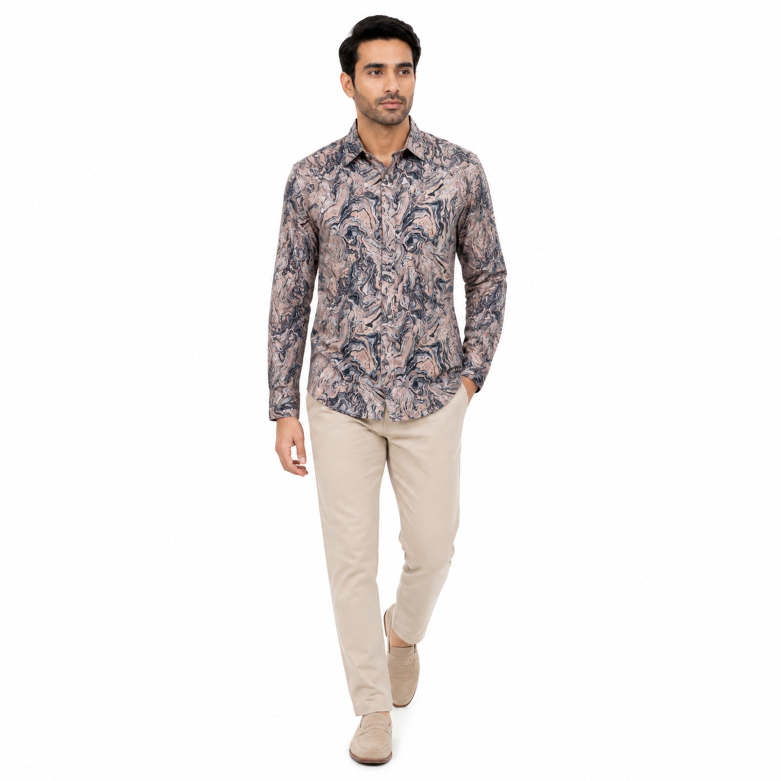 Men's Abstract Marble Peach Full Sleeves Printed