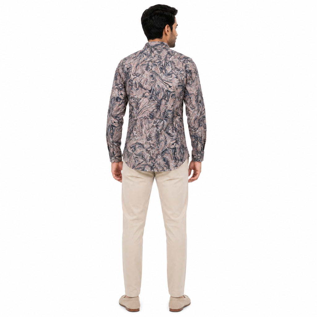 Men's Abstract Marble Peach Full Sleeves Printed