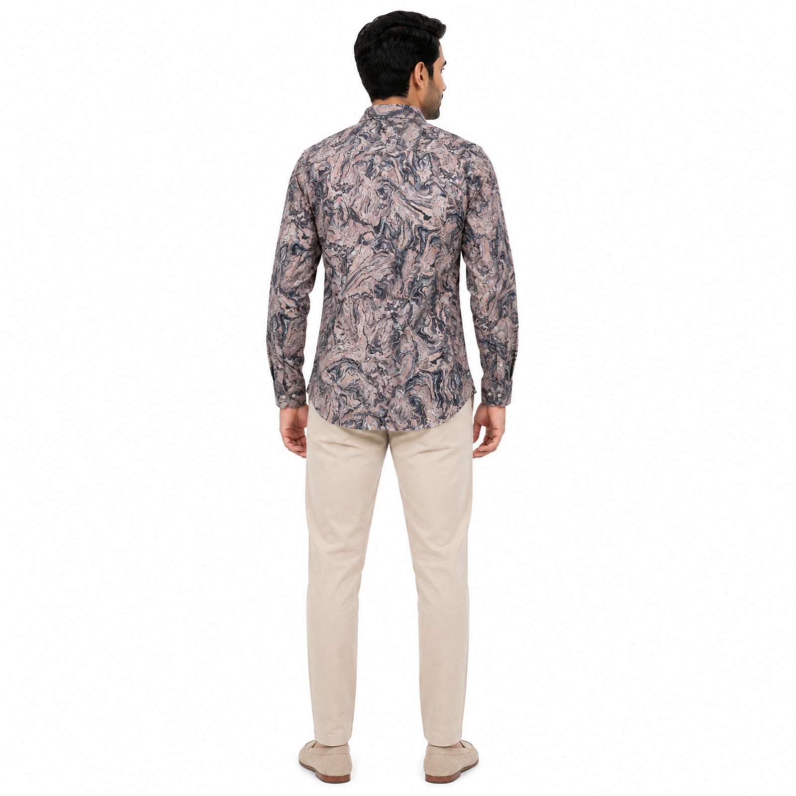 Men's Abstract Marble Peach Full Sleeves Printed