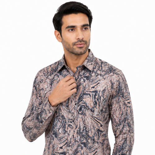 Men's Abstract Marble Peach Full Sleeves Printed