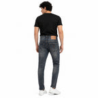 Men's Greenish Blue Whiskered Slim Fit Casual Denim Jeans