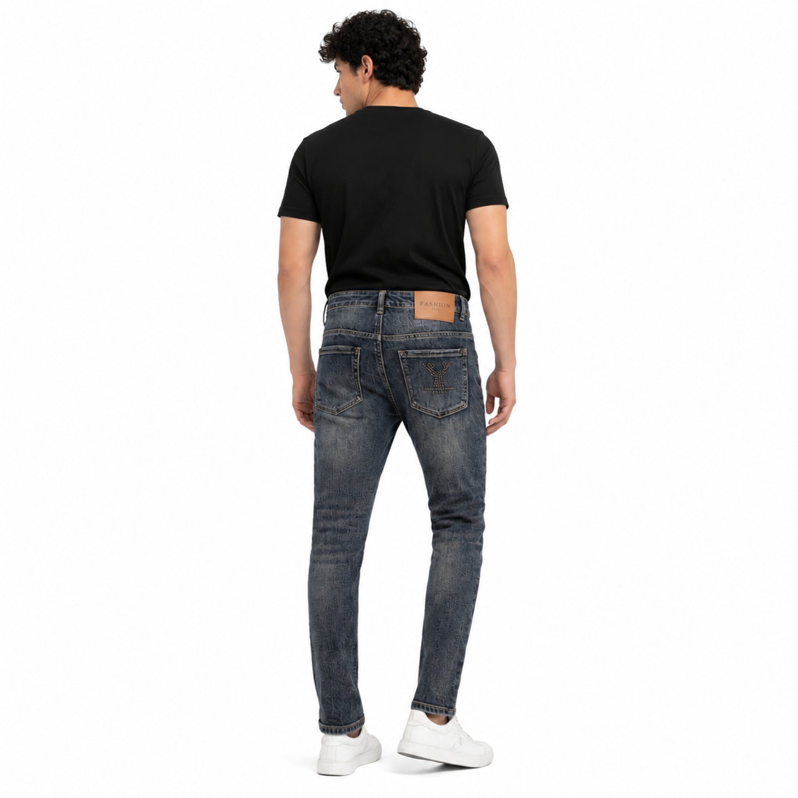 Men's Greenish Blue Whiskered Slim Fit Casual Denim Jeans