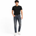 Men's Greenish Blue Whiskered Slim Fit Casual Denim Jeans