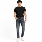 Men's Greenish Blue Whiskered Slim Fit Casual Denim Jeans