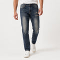 Men's Dark Blue Washed Slim Fit Casual Denim Jeans