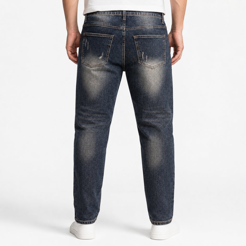 Men's Dark Blue Washed Slim Fit Casual Denim Jeans