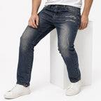Men's Dark Blue Washed Slim Fit Casual Denim Jeans