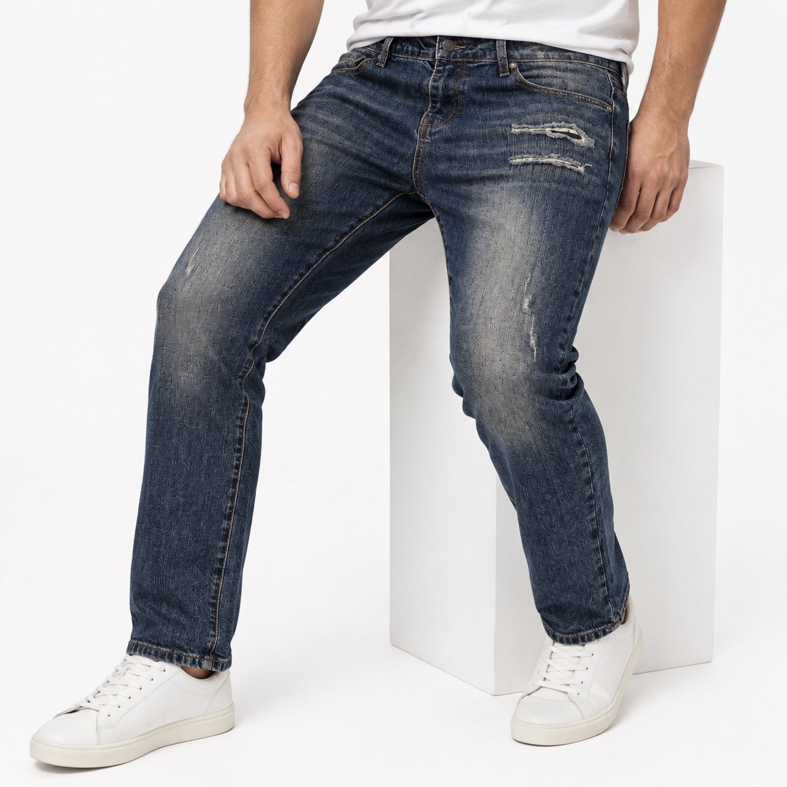 Men's Dark Blue Washed Slim Fit Casual Denim Jeans