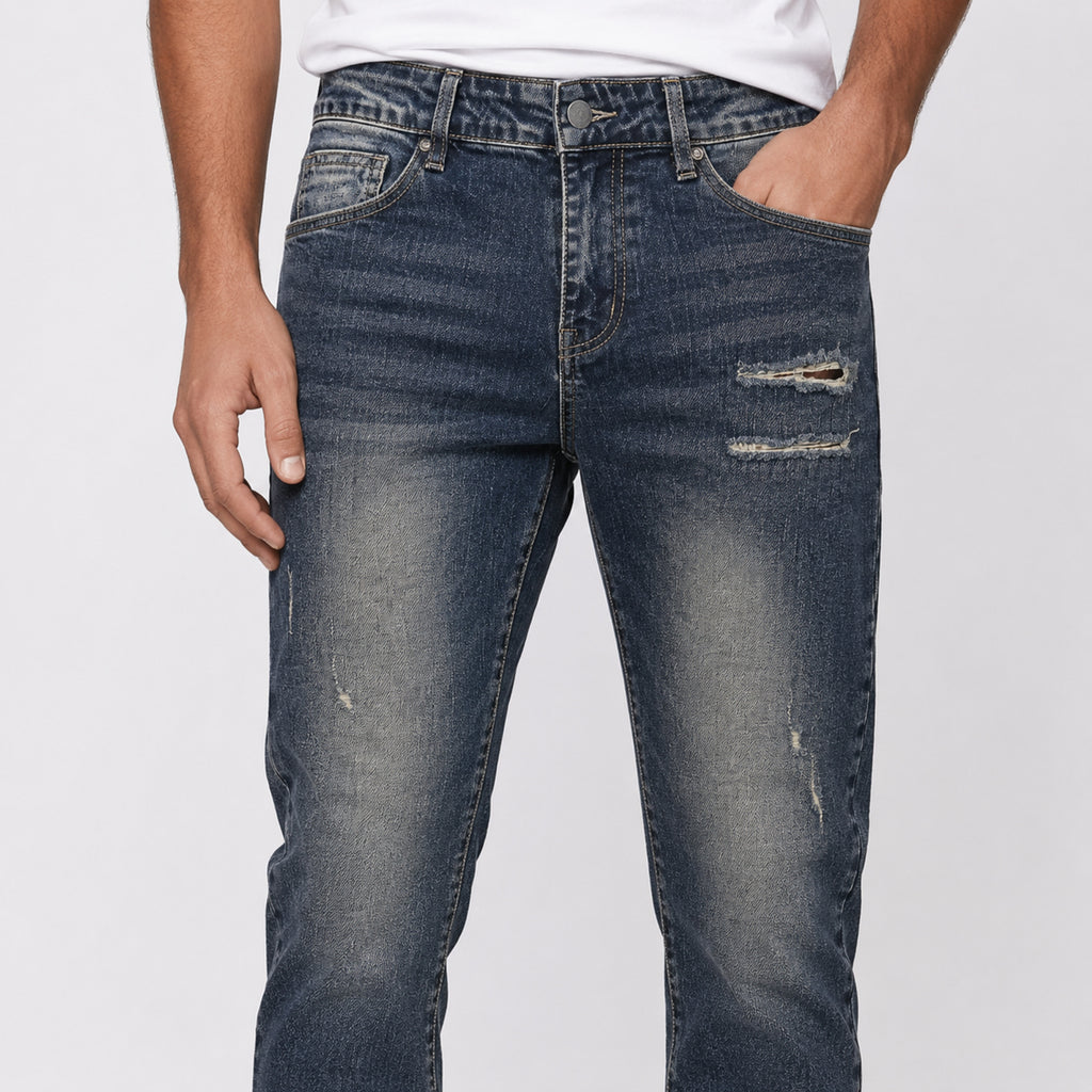 Men's Dark Blue Washed Slim Fit Casual Denim Jeans