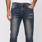 Men's Dark Blue Washed Slim Fit Casual Denim Jeans