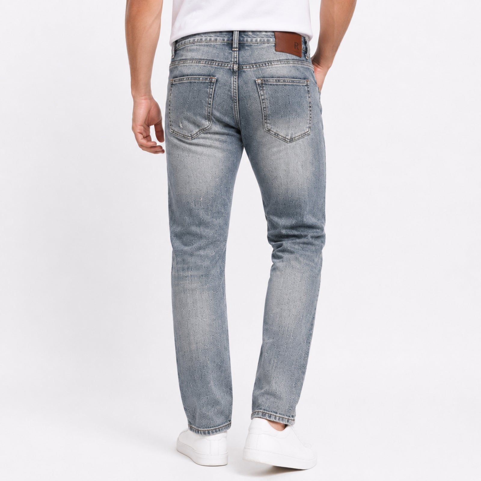 Men's Light Blue Distressed Regular Fit Casual Denim Jeans