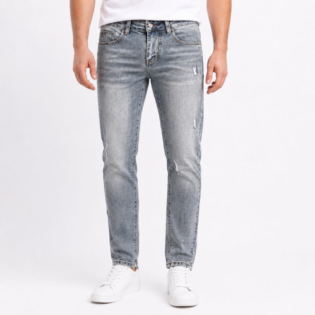 Men's Light Blue Distressed Regular Fit Casual Denim Jeans
