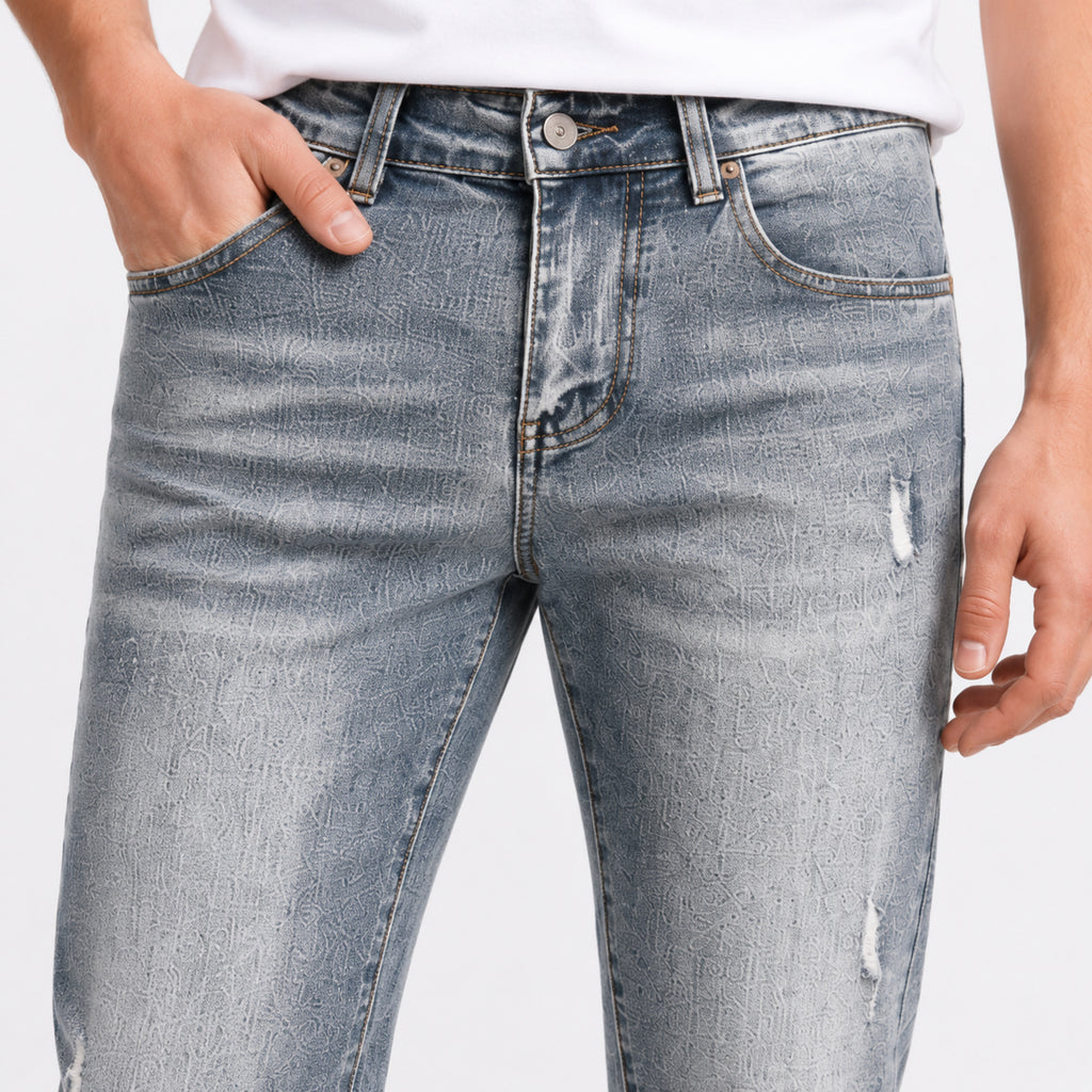 Men's Light Blue Distressed Regular Fit Casual Denim Jeans