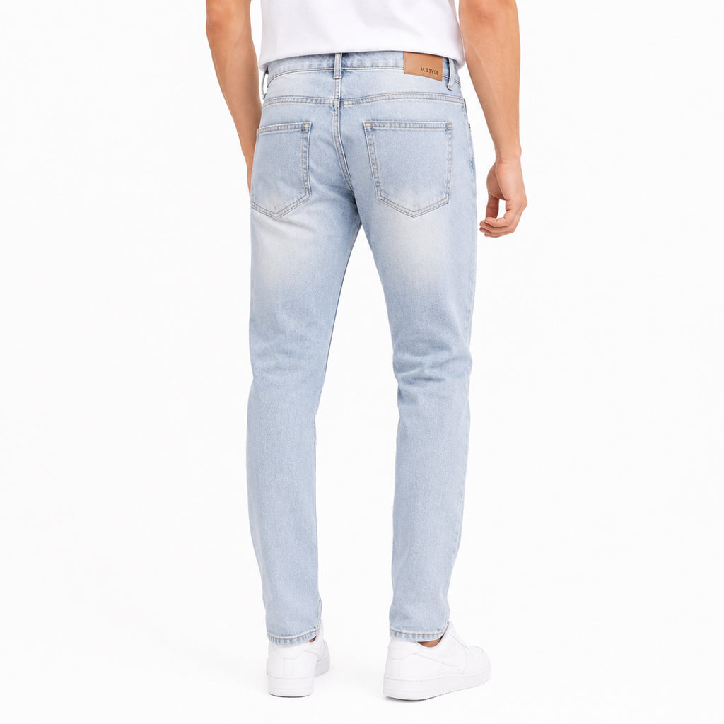 Men's Light Blue Ice-Wash Regular Fit Casual Denim Jeans