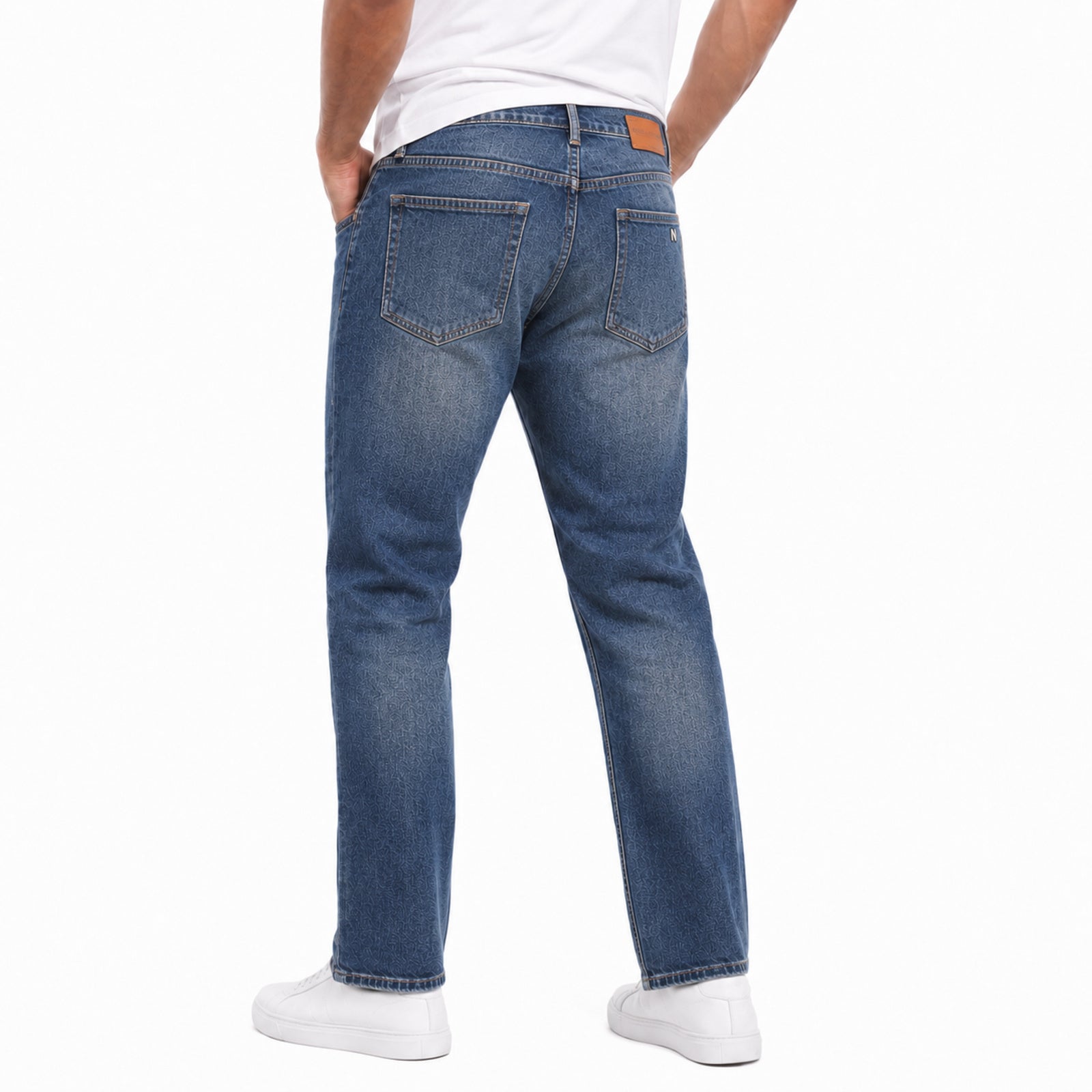 Men's Greenish Blue Faded Regular Fit Casual Denim Jeans