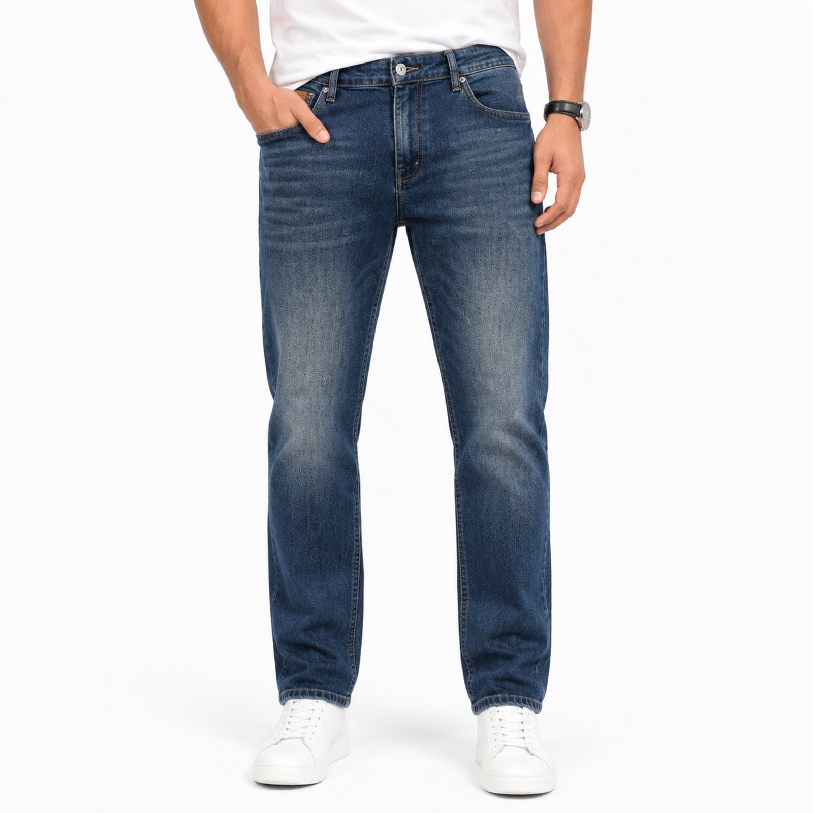 Men's Greenish Blue Faded Regular Fit Casual Denim Jeans