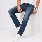 Men's Greenish Blue Faded Regular Fit Casual Denim Jeans
