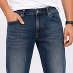 Men's Greenish Blue Faded Regular Fit Casual Denim Jeans