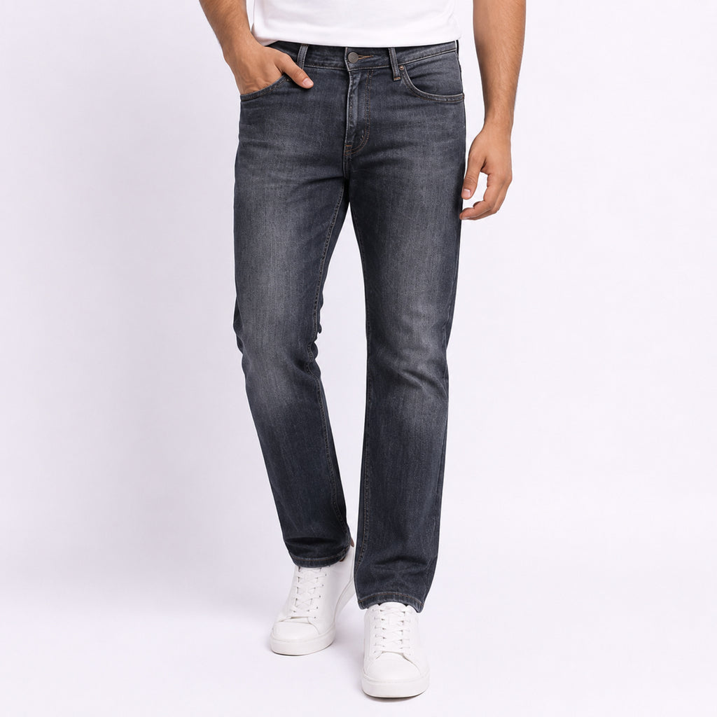 Men's Dark Grey Faded Regular Fit Casual Denim Jeans