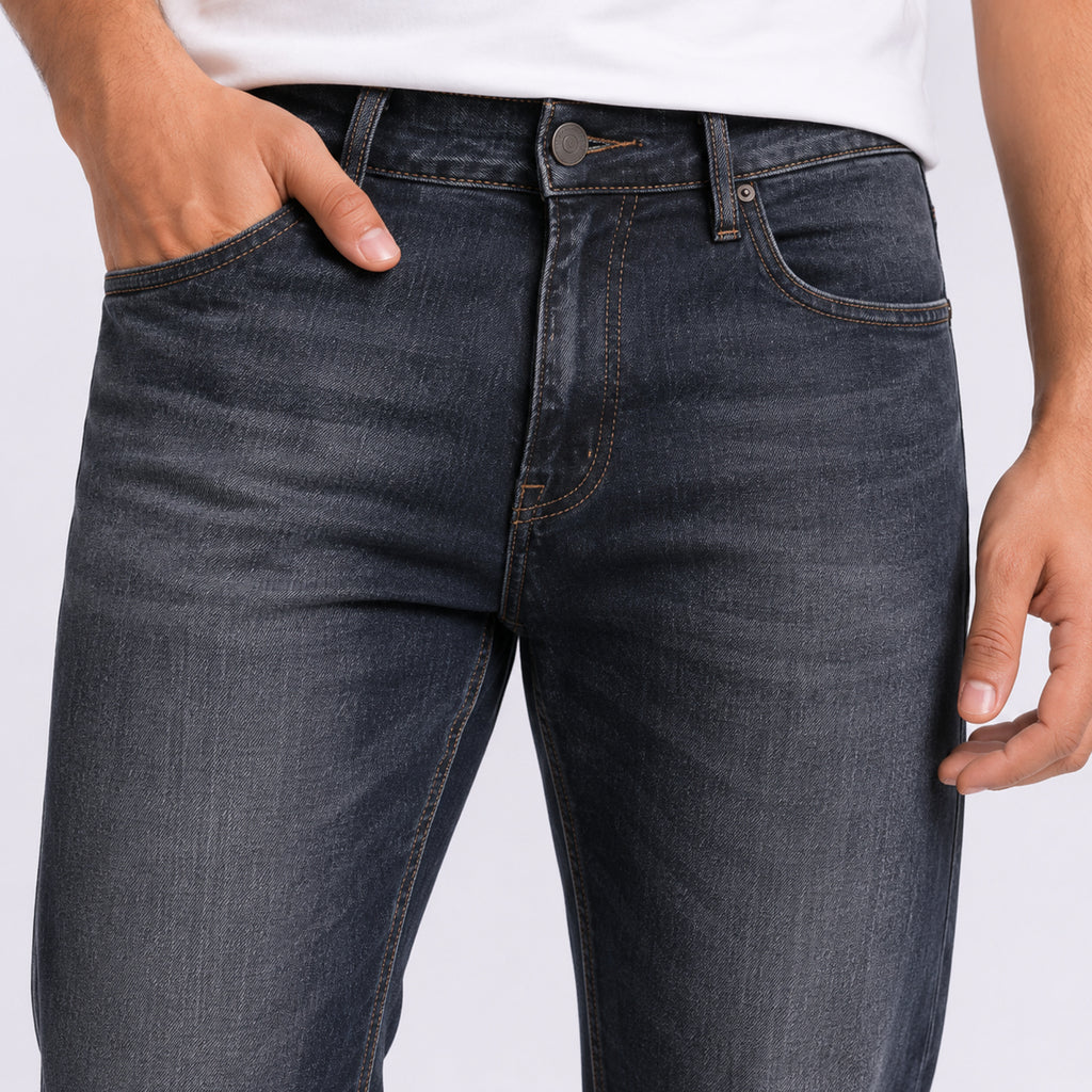 Men's Dark Grey Faded Regular Fit Casual Denim Jeans