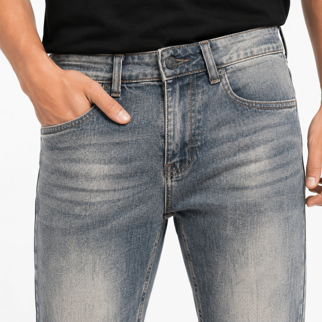 Men's Light Blue Washed Slim Fit Casual Denim Jeans