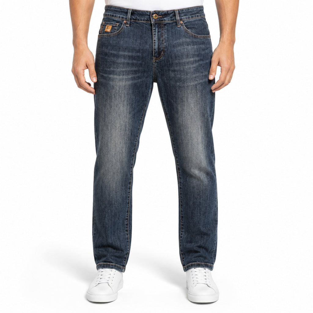 Men's Dark Blue Whiskered Regular Fit Casual Denim Jeans