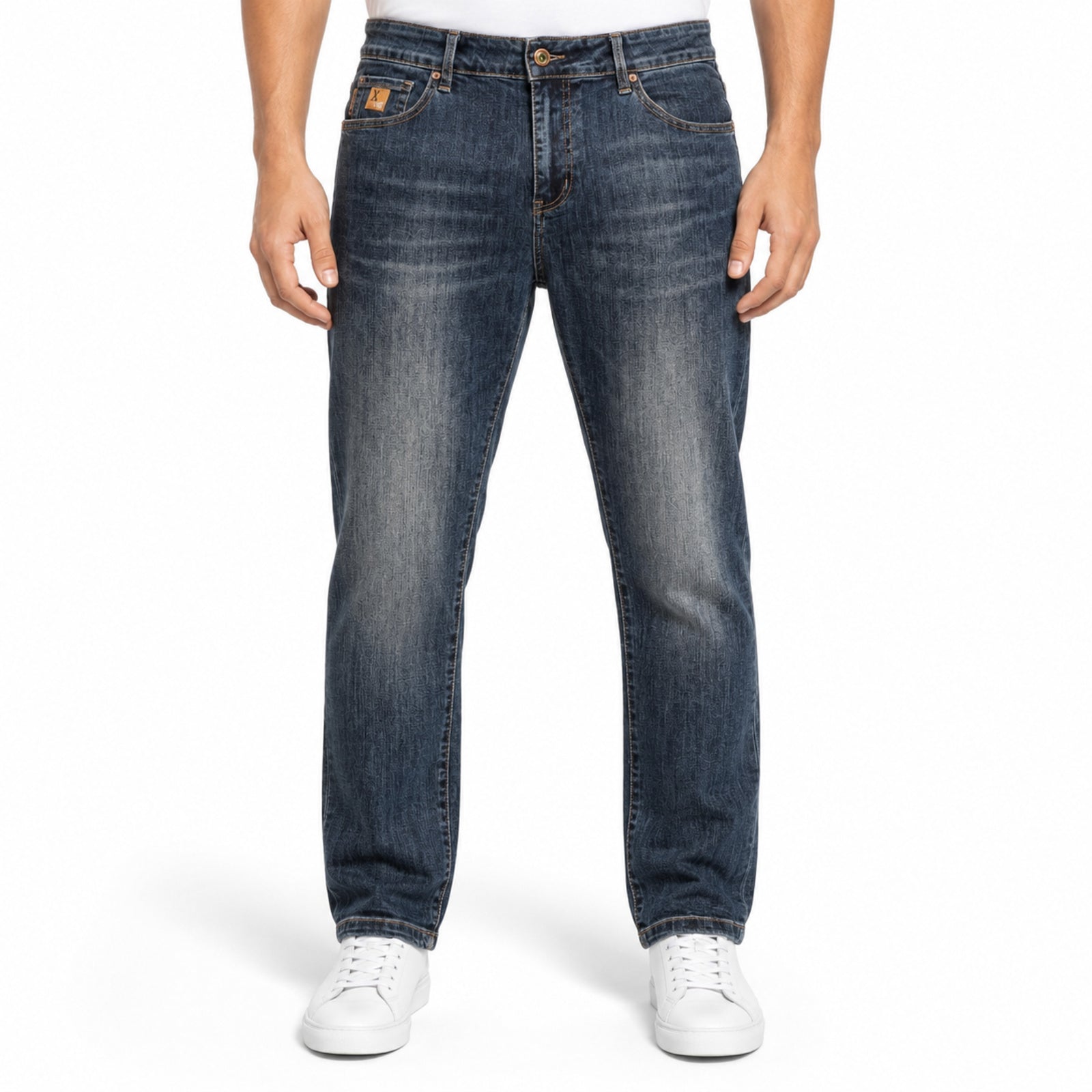 Men's Dark Blue Whiskered Regular Fit Casual Denim Jeans