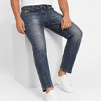 Men's Dark Blue Whiskered Regular Fit Casual Denim Jeans