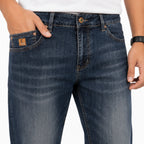 Men's Dark Blue Whiskered Regular Fit Casual Denim Jeans