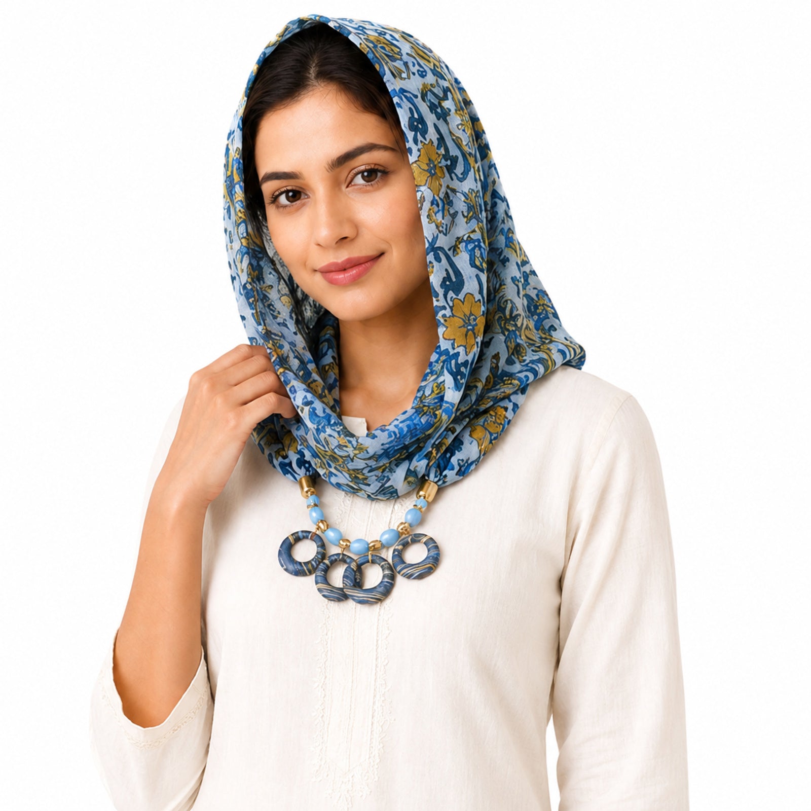 Women's Floral Print Scarf Necklace