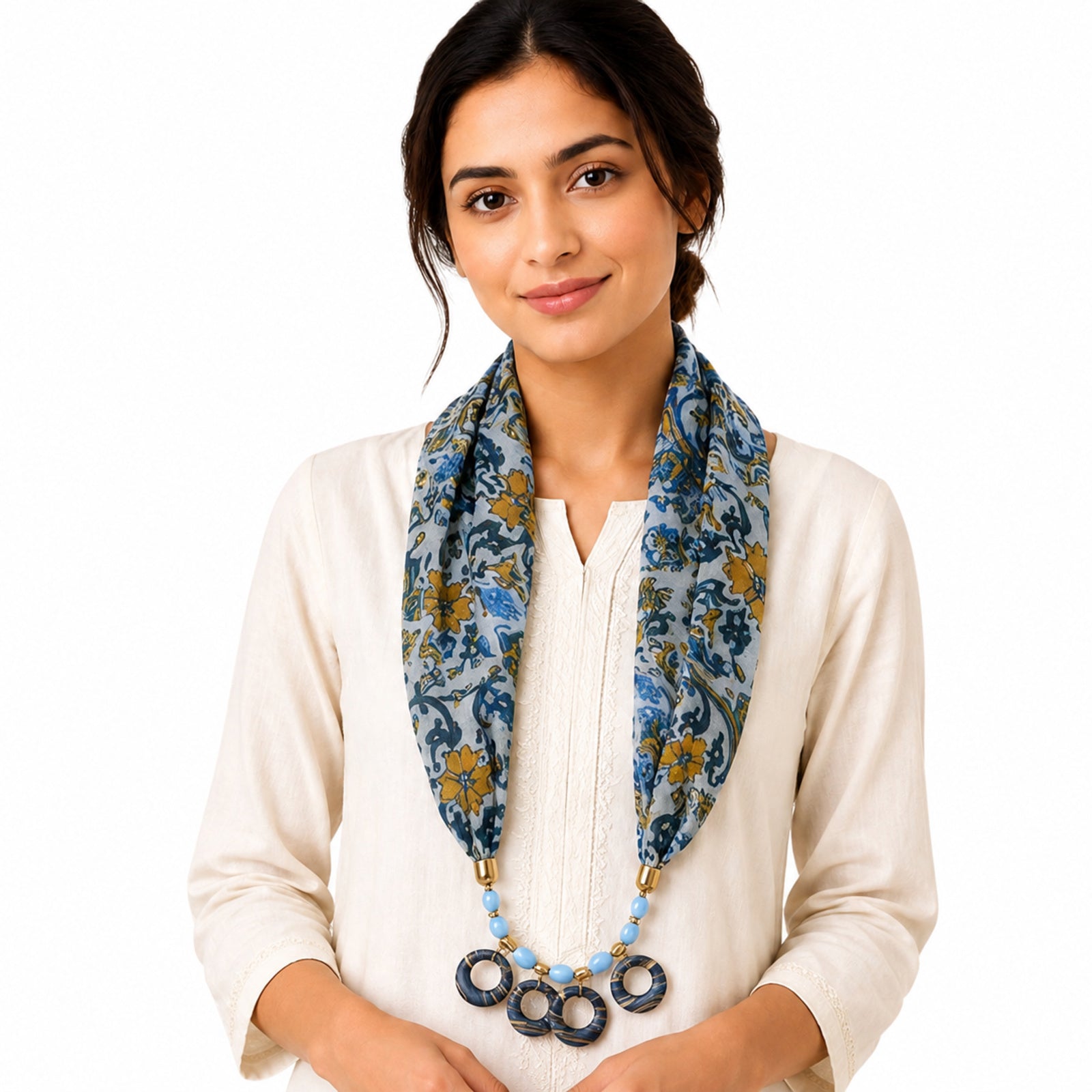 Women's Floral Print Scarf Necklace