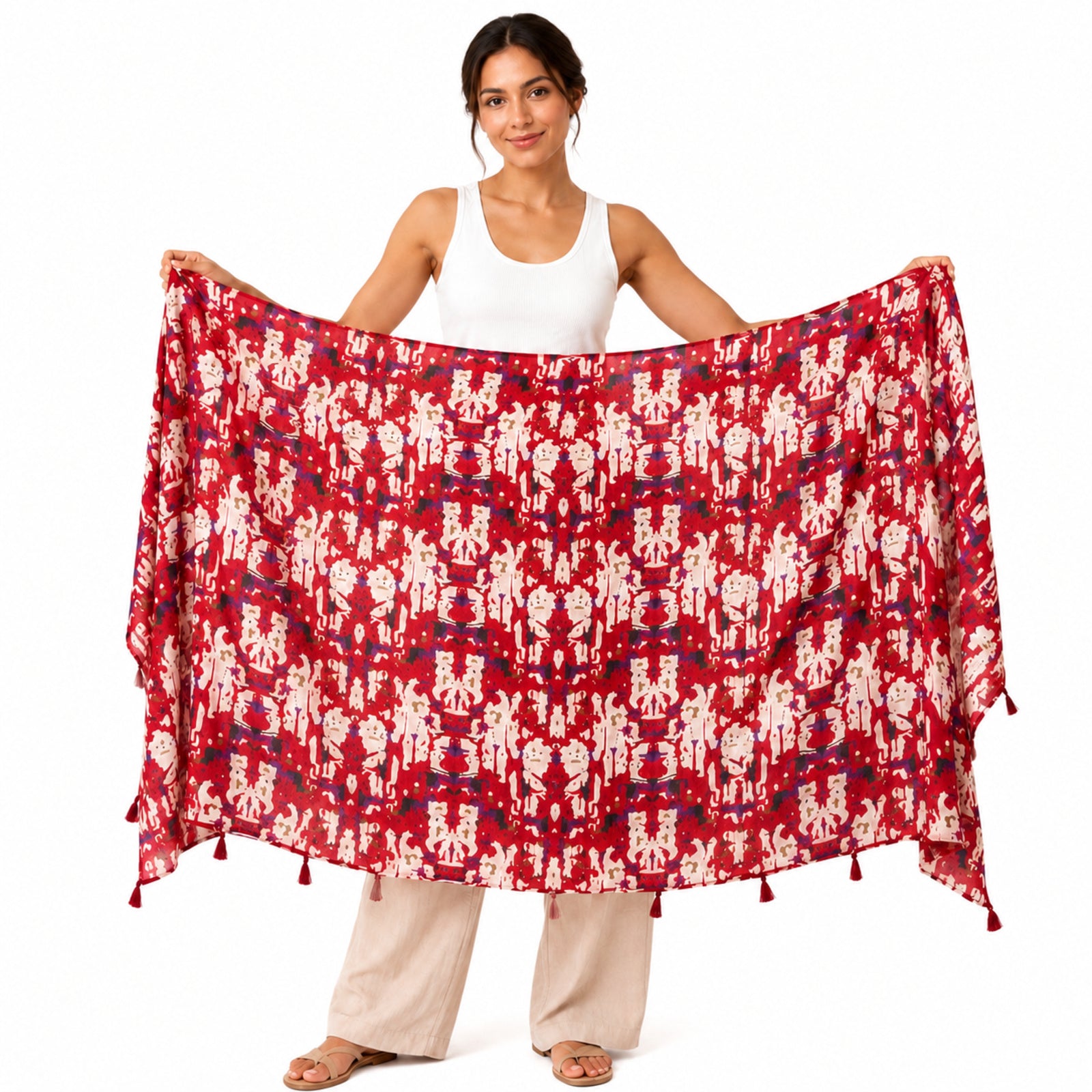 Women's Floral Print Tassel Scarf