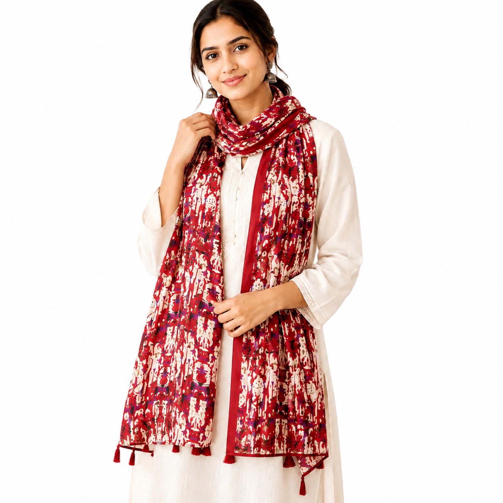 Women's Floral Print Tassel Scarf