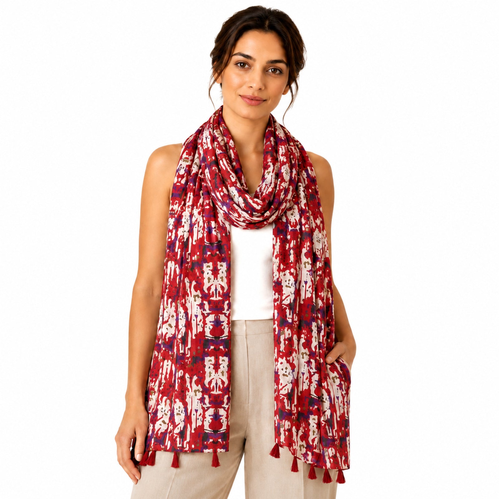 Women's Floral Print Tassel Scarf