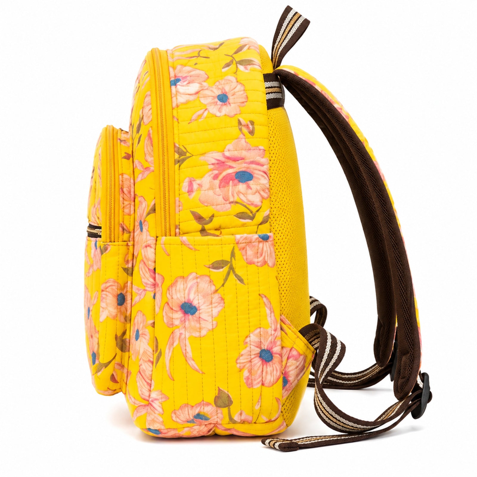 Women's Michael Floral Printed Yellow Quilted Backpack
