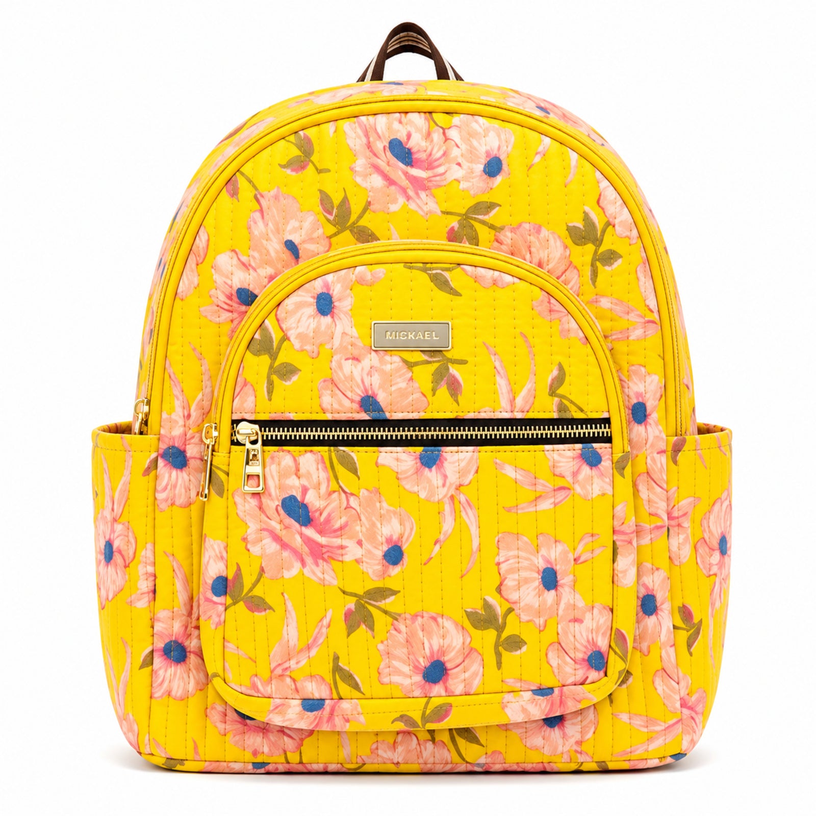 Women's Michael Floral Printed Yellow Quilted Backpack